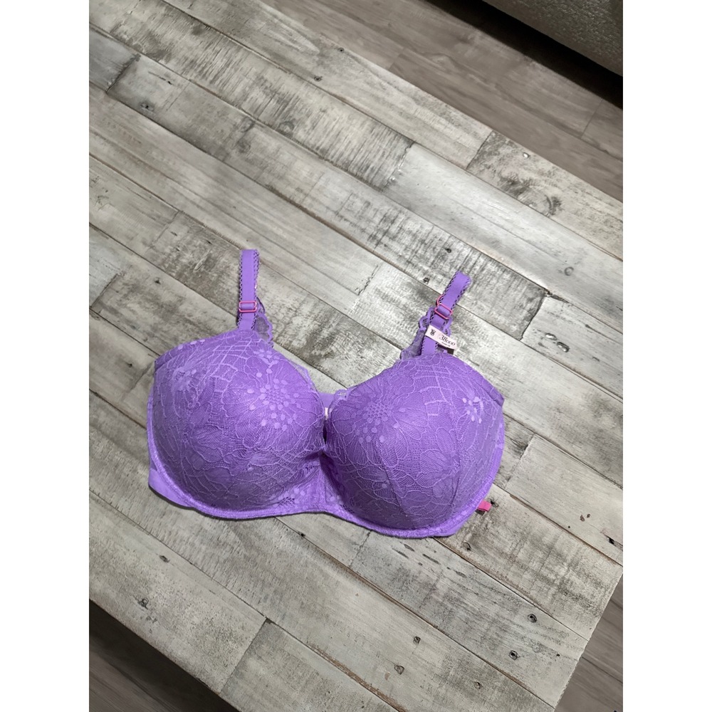Victoria's Secret Purple Lace Wireless Push-Up Bra 38DDD Floral Padded Lingerie